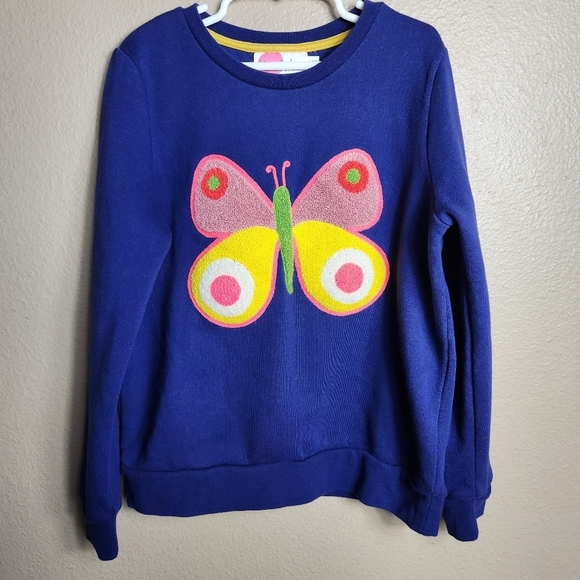 Mini Boden Girls Purple Cobalt Terry Butterfly Applique Crewneck Sweater |9-10y| - Picture 1 of 5